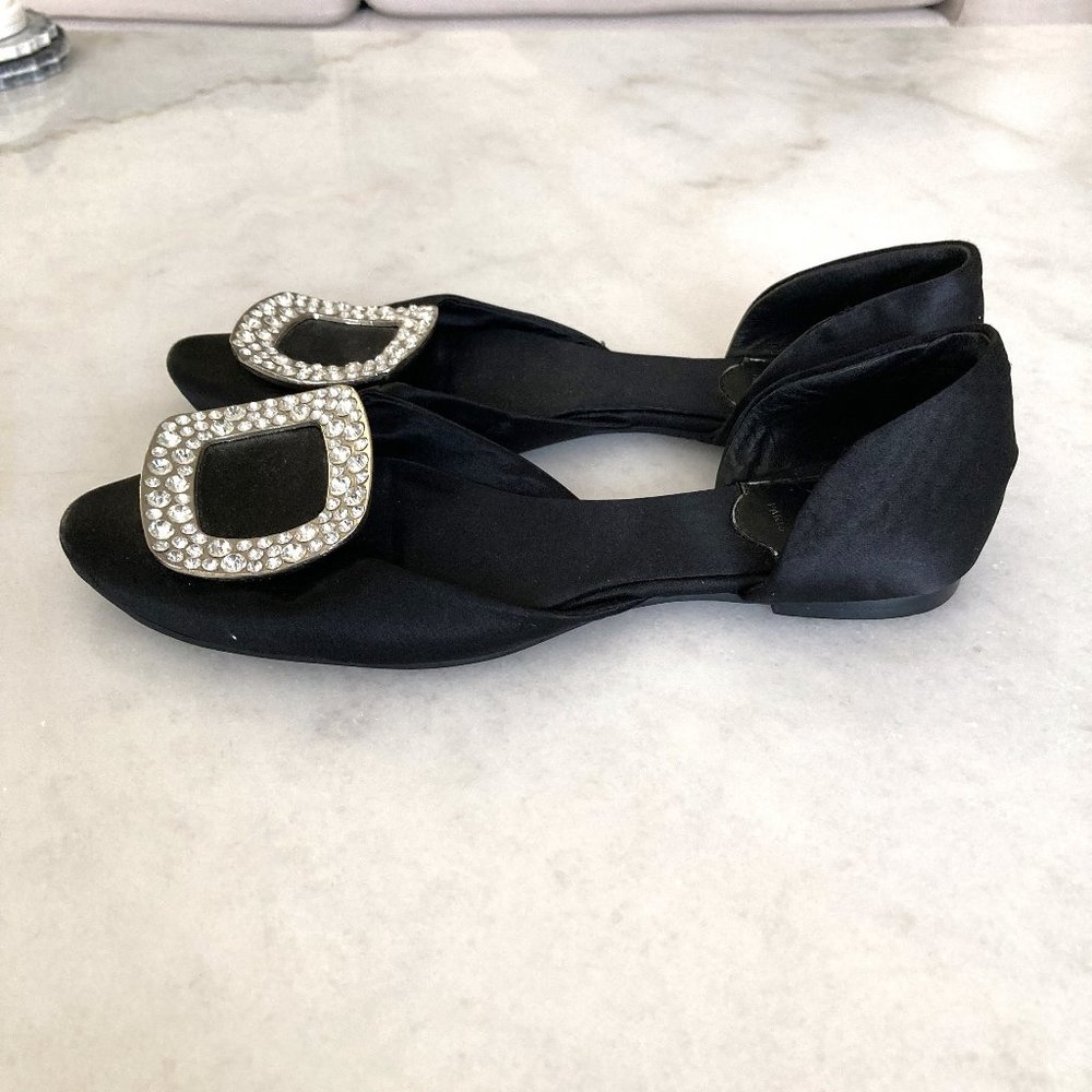 Roger Vivier D'Orsay ballet flats (black w/ silver buckles & crystals) size 5 - Picture 2 of 12